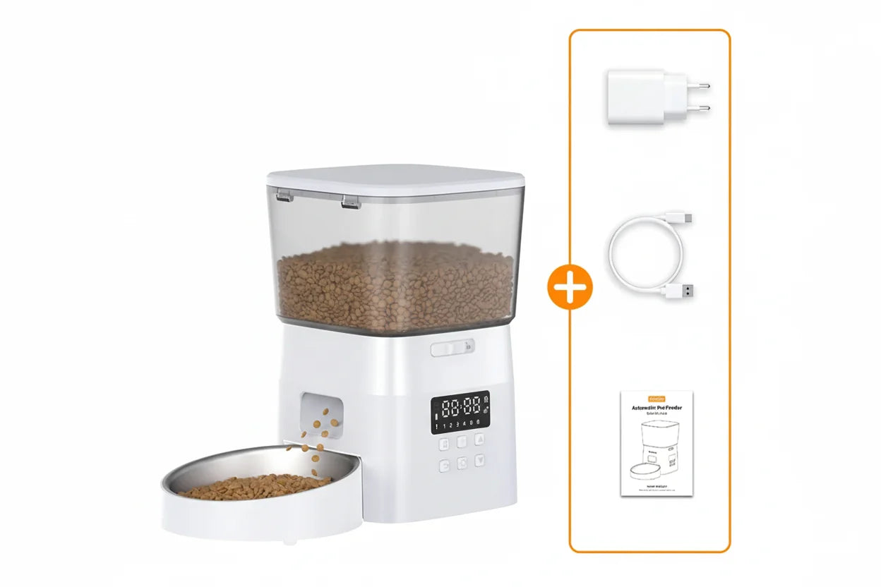 Dispensador Automático Programável de Comida para Gatos e Cães – Ecrã LCD Digital, Sistema de Refeições Temporizadas