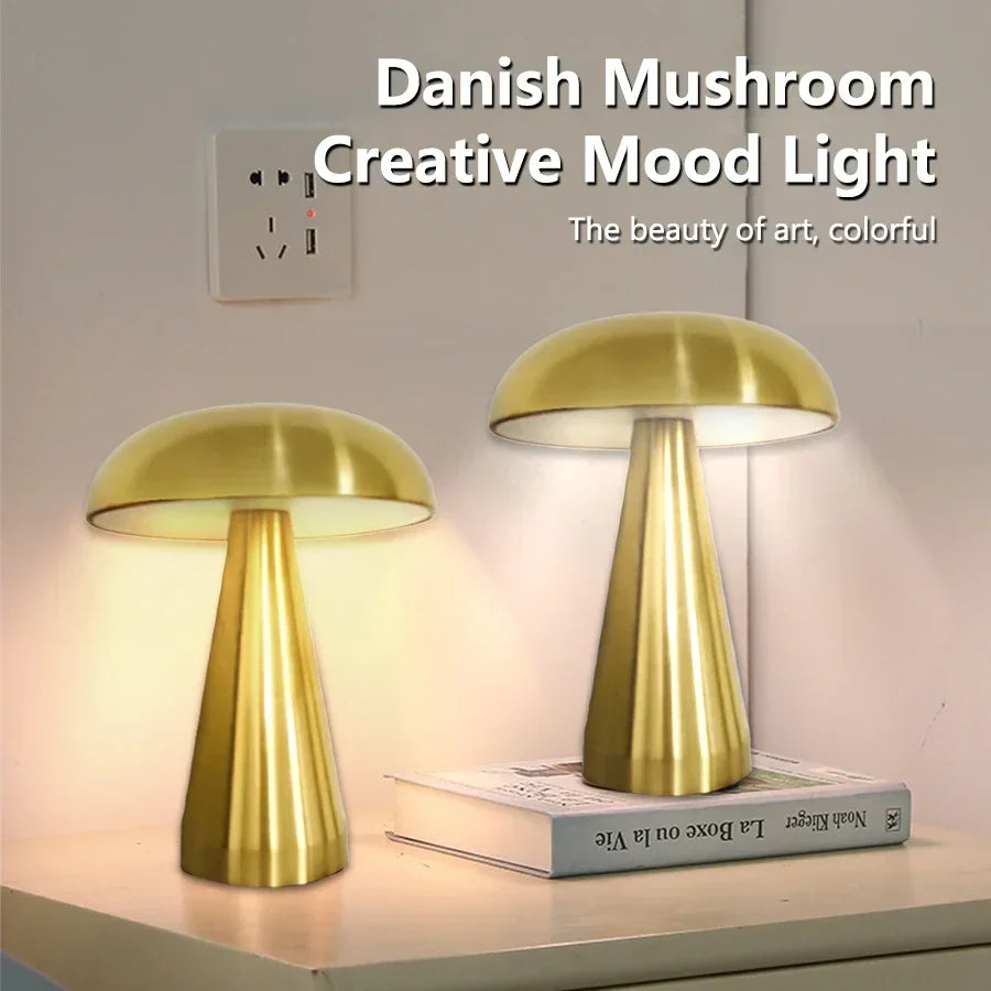 Lampe de bureau LED rechargeable en forme de champignon — Sans fil, capteur tactile