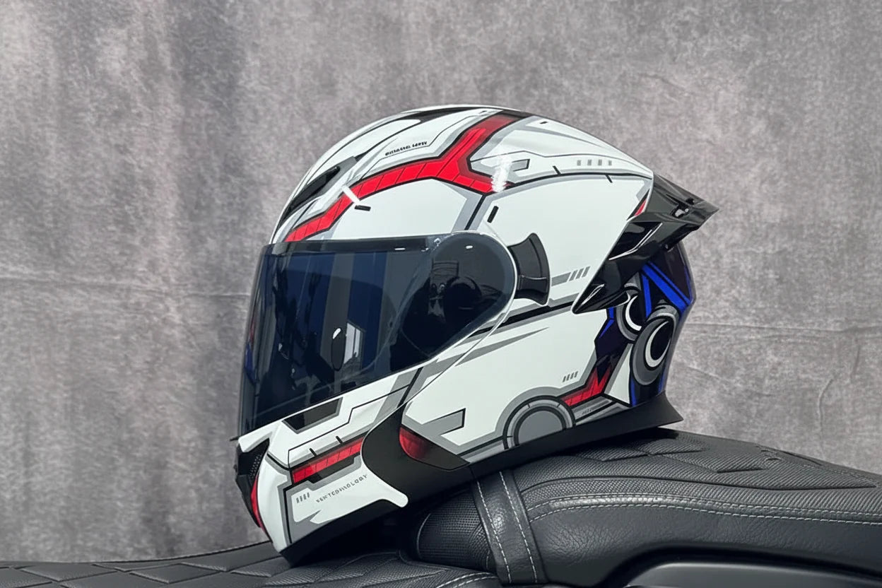Flip-Up Full-Face Motorcycle Helmet — Dual-Lens Visor, Aerodynamic Rear Wing, DOT Certified