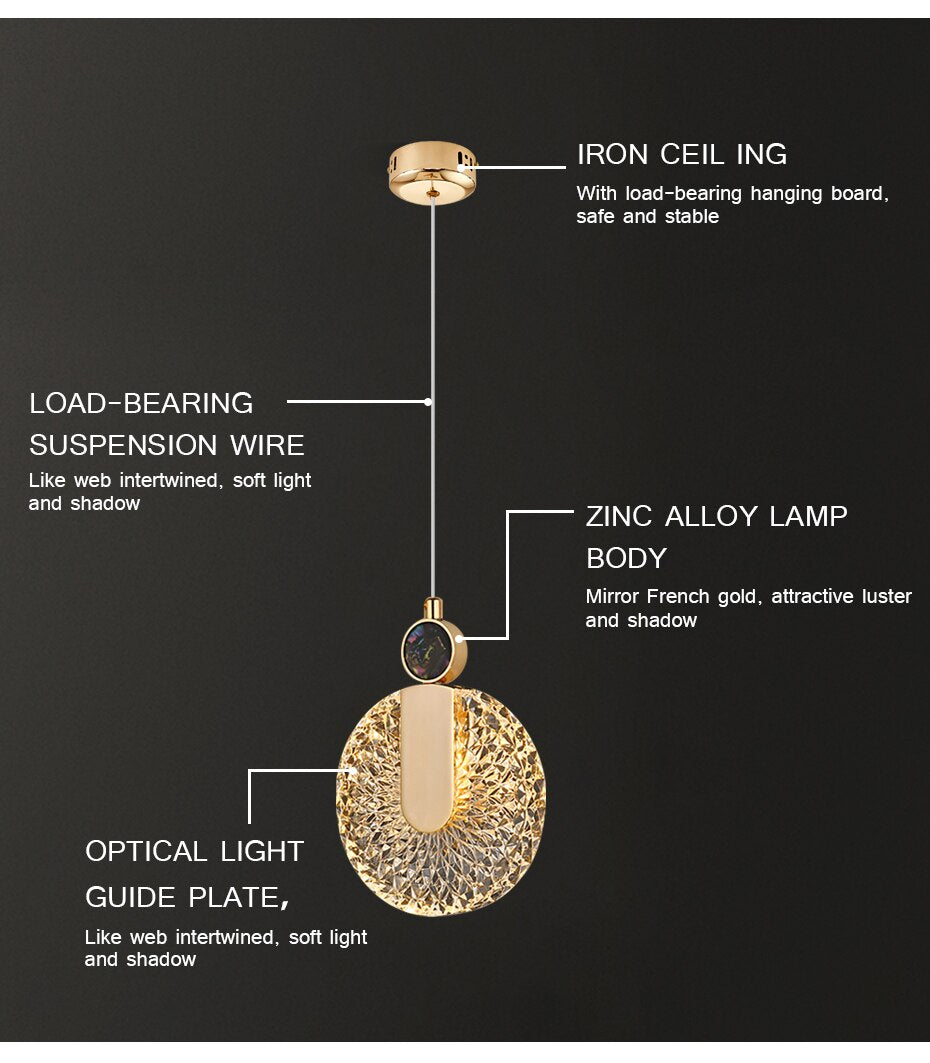 Lámpara colgante redonda de cristal con LED dorado Aurelia