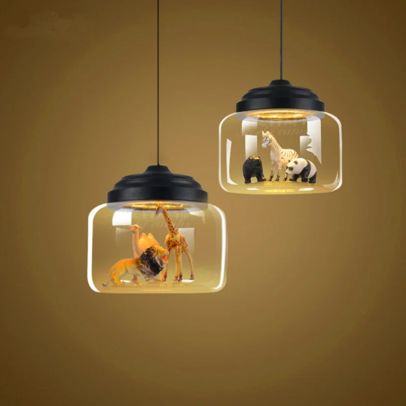 AuroraNest Tier-Glaspendelleuchte mit LED für Kinderzimmer