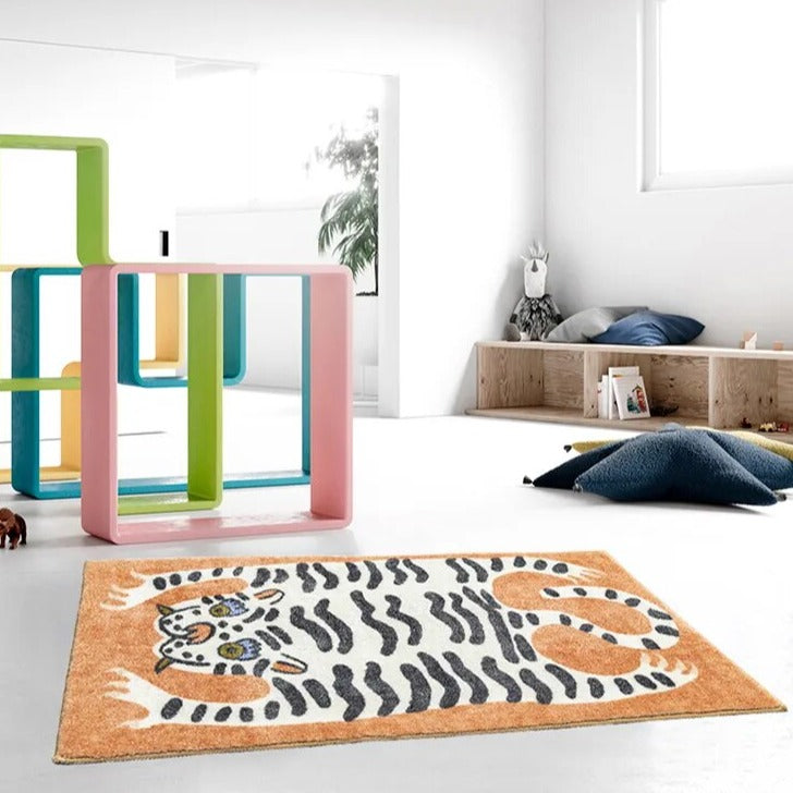 Covor cu tigru extravagant - Design vibrant, lavabil la mașină