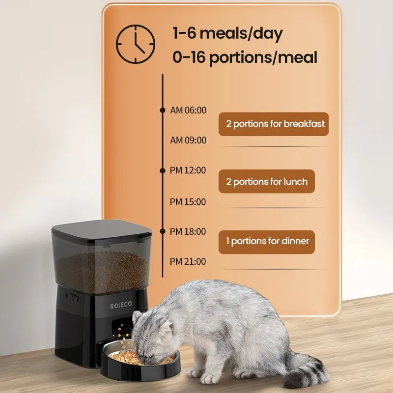 Dispensador Automático Programável de Comida para Gatos e Cães – Ecrã LCD Digital, Sistema de Refeições Temporizadas