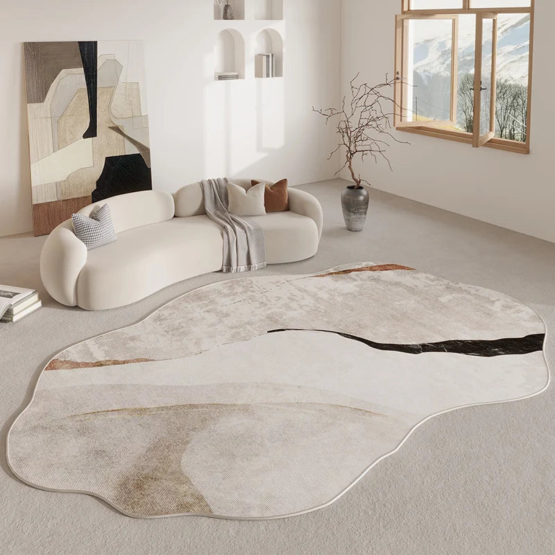 Tapis moderne beige abstrait, style crème - Design résistant et facile d’entretien