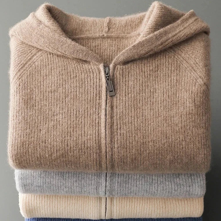 Sudadera con capucha de lana merino y cachemira Royal con cremallera completa - Capa suave y cálida