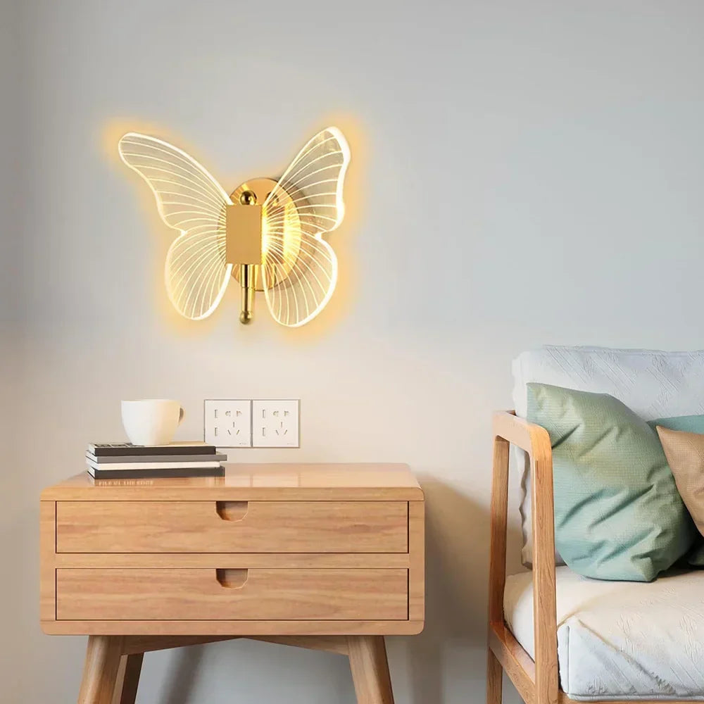 Moderne LED-vægslampe med sommerfugl — kreativ akrylvæglampe