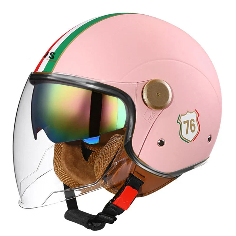 Capacete de motociclista aberto de três quartos — Lente à prova de vento