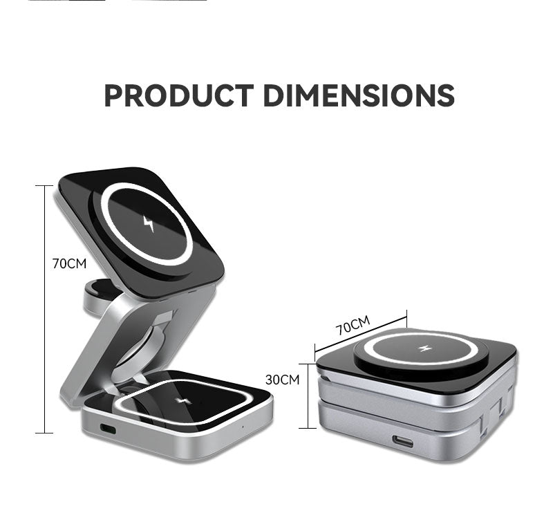 Smukła, magnetyczna, składana ładowarka bezprzewodowa, kompaktowa podstawka, kompatybilna z iPhone’em i AirPodsami