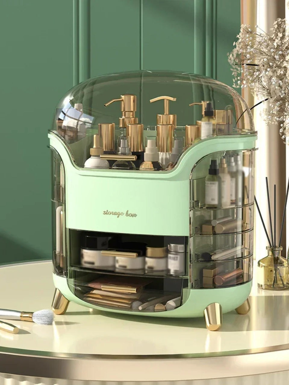 Transparent makeup- og smykkeorganisator — stor støvtæt kosmetikæske