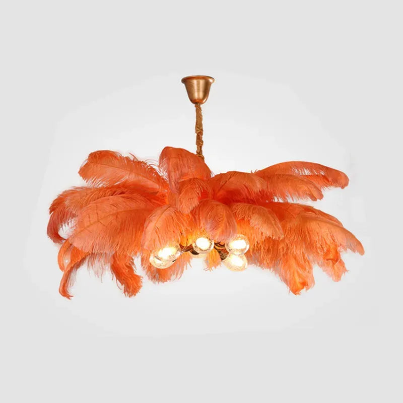 Lámpara colgante Art Deco — Latón/plumas de 8 colores para dormitorio/comedor de lujo - Flindria