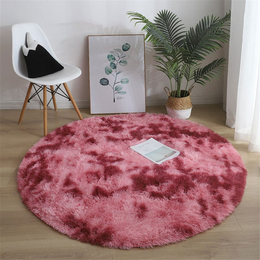 Soft Fluffy Sky Blue Round Shaggy Area Rug, Plush Texture