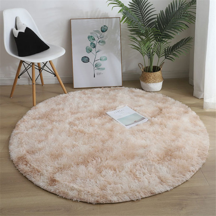 Soft Fluffy Sky Blue Round Shaggy Area Rug, Plush Texture