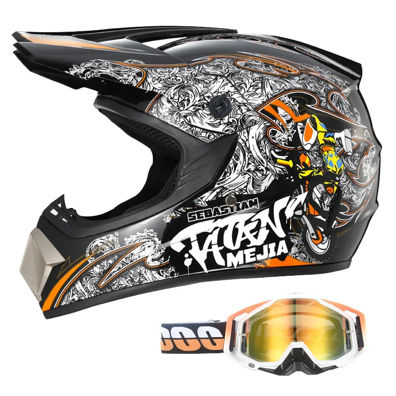Kids Full-Face Motocross Helmet — Complete Set with Matching Goggles