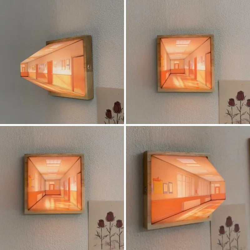 3D-Kunst-Nachtlicht mit bloßem Auge sichtbar — kreative hölzerne Wandleuchte