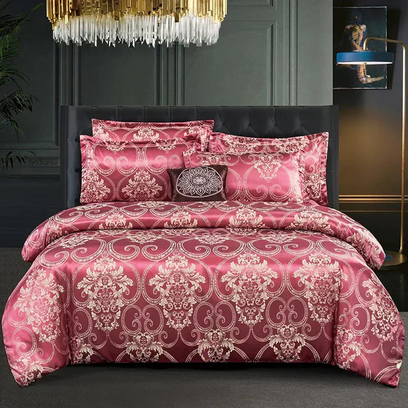 Aurelume sängset i satinjacquard — blått och guld