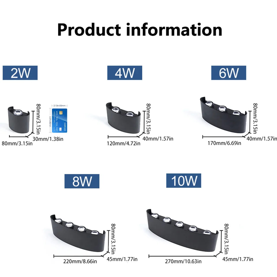 Applique murale LED moderne étanche, options de 2W à 10W