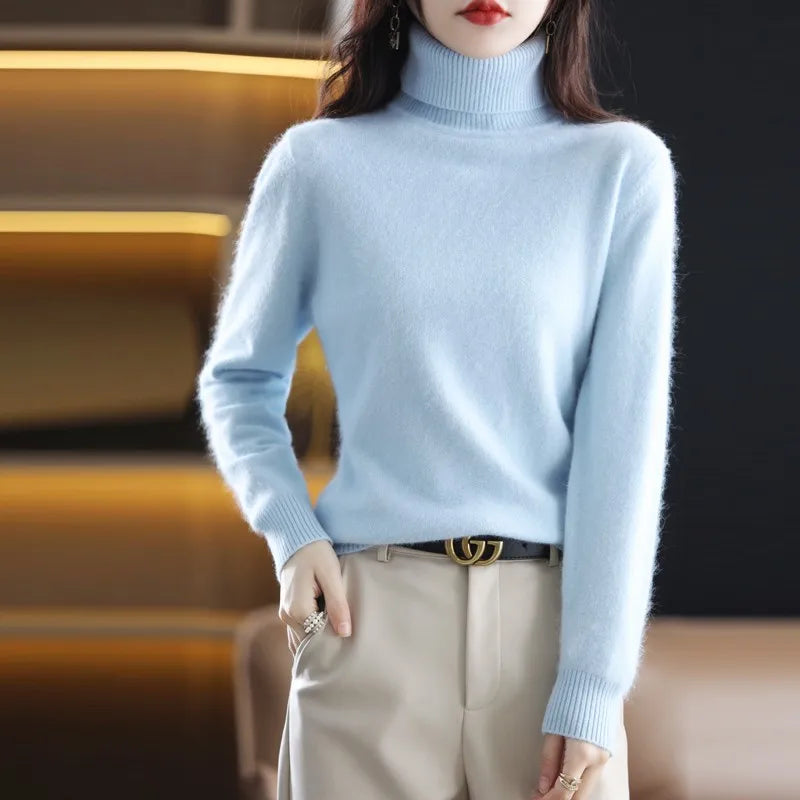 Jersey de cuello alto Sinead de punto japonés, 100% cachemira, para mujer