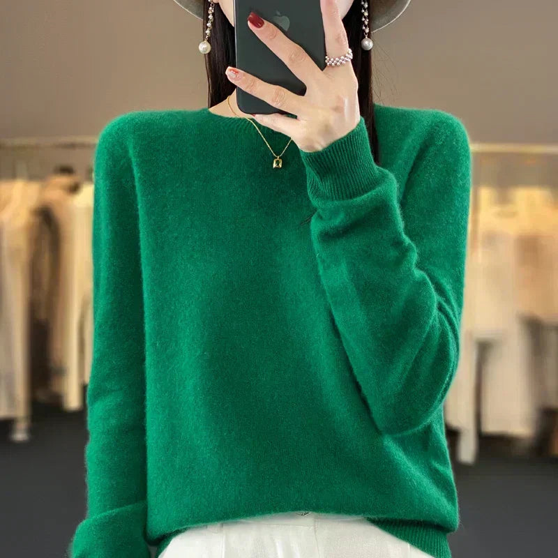 Astraweave Women's 100% Merino Wool O-Neck Sweater — Soft, Breathable Knit