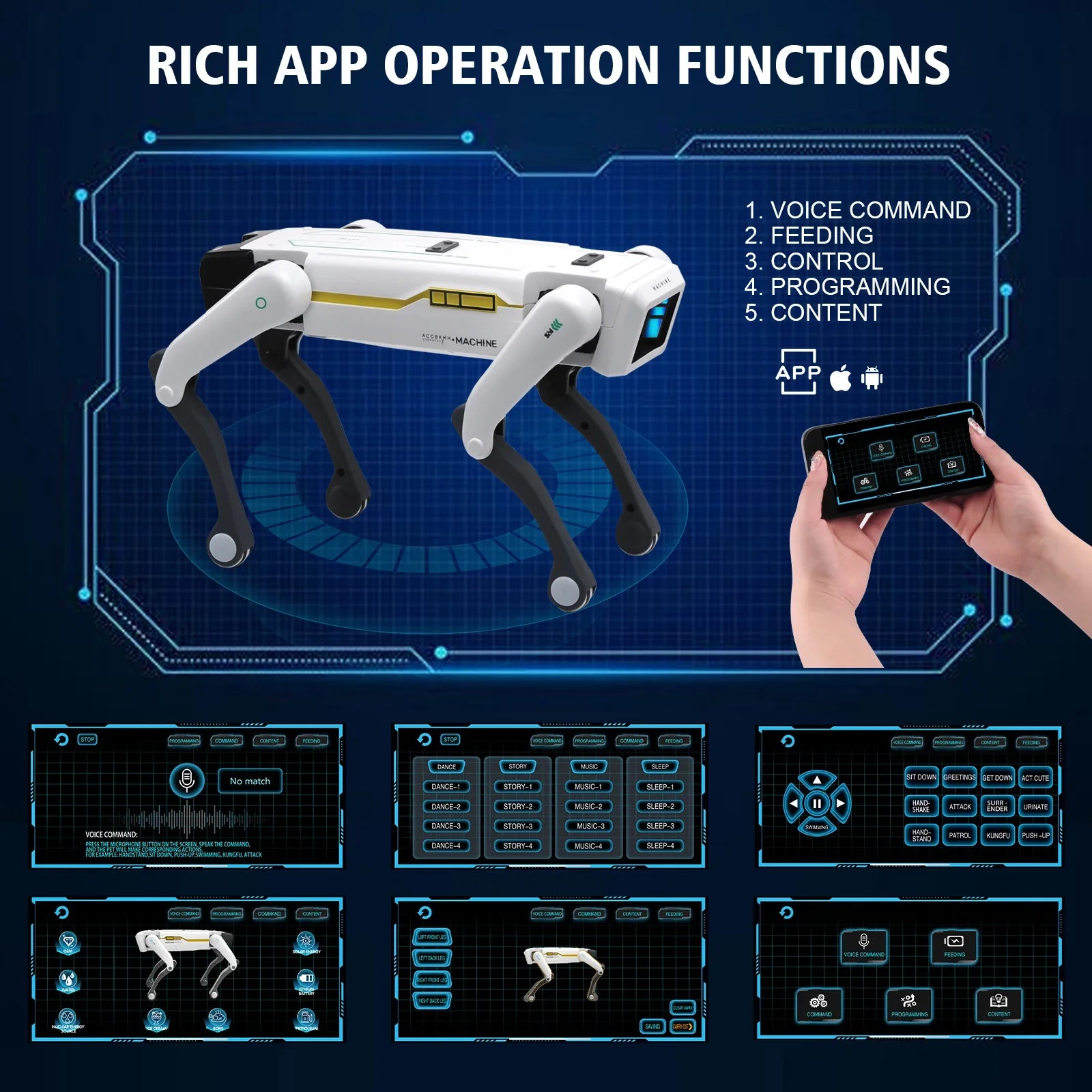 Smart AI Robot Dog Responding to Voice Commands and Manual Remote Control