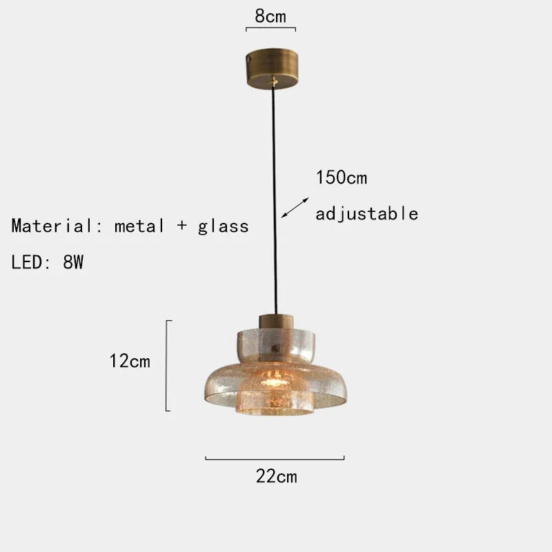 Novalux Pendant Light In Amber Glass With Cracked Shade For Dining