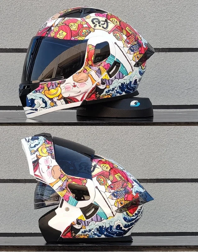フリップフロント式フルフェイスバイクヘルメット — DOT認証デュアルレンズシールド