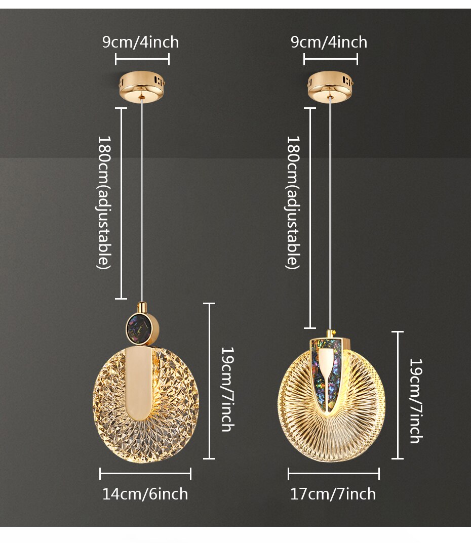 Lámpara colgante redonda de cristal con LED dorado Aurelia