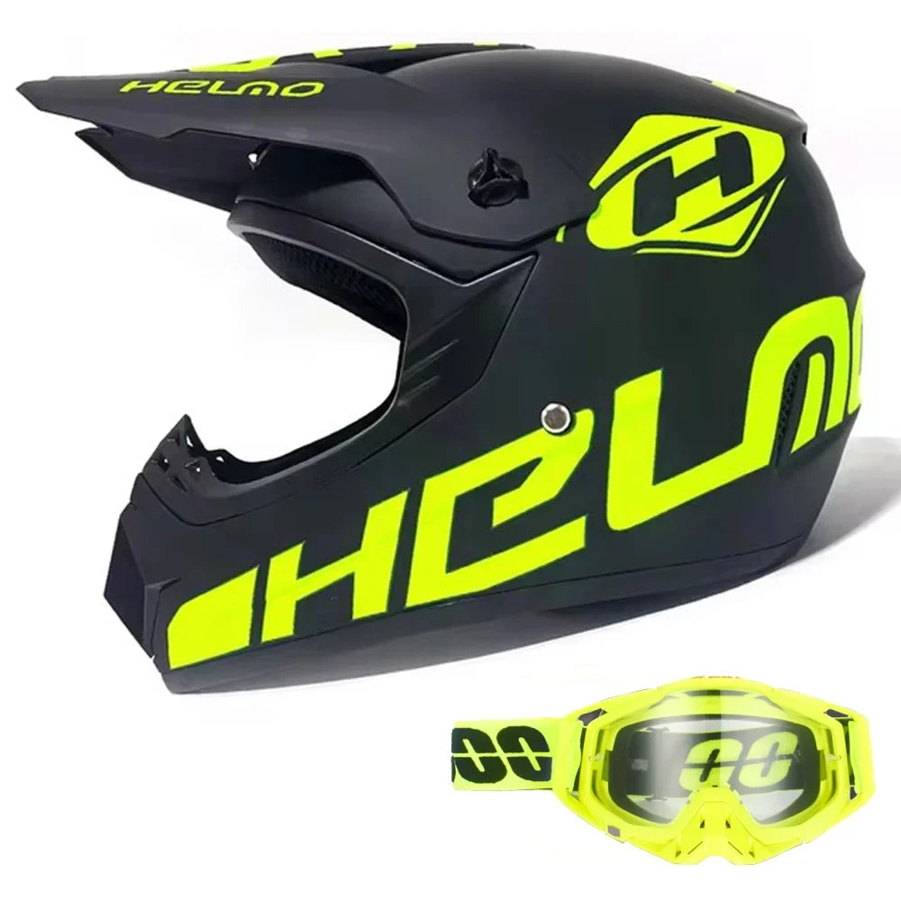 Kids Full-Face Motocross Helmet — Complete Set with Matching Goggles