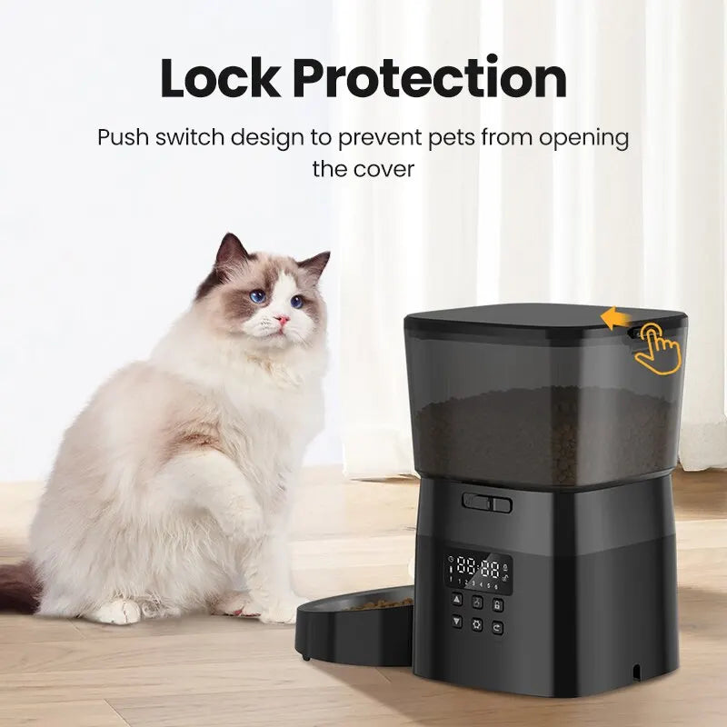 Dispensador Automático Programável de Comida para Gatos e Cães – Ecrã LCD Digital, Sistema de Refeições Temporizadas