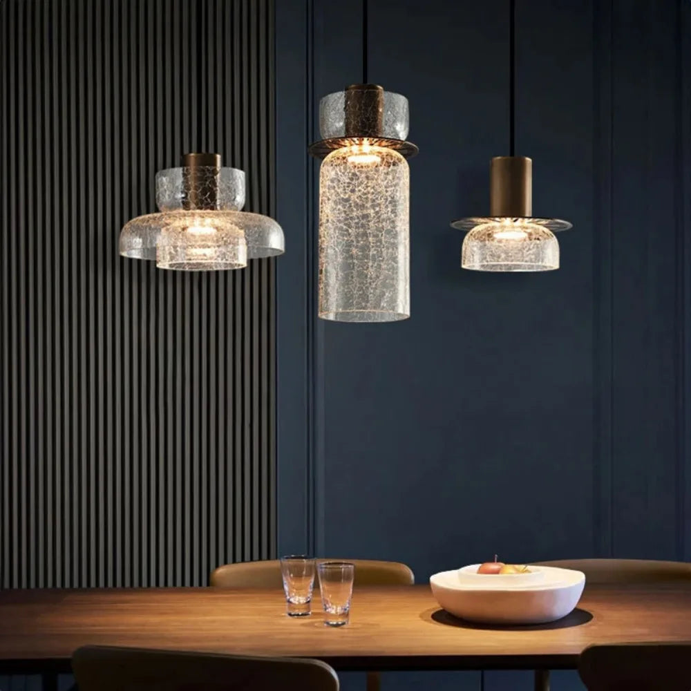Novalux Pendant Light In Amber Glass With Cracked Shade For Dining