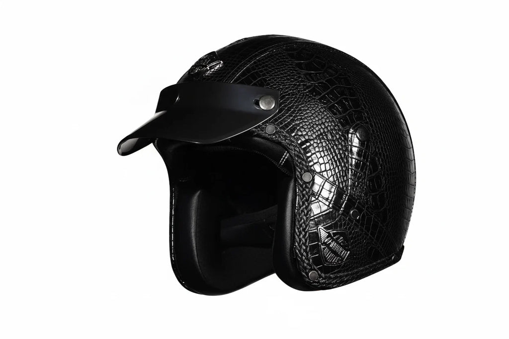 Open Face Motorcycle Helmet — Vintage PU Leather, DOT Approved