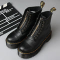 Women’s Genuine Leather Platform Boots, Front Zipper, Optical Soles