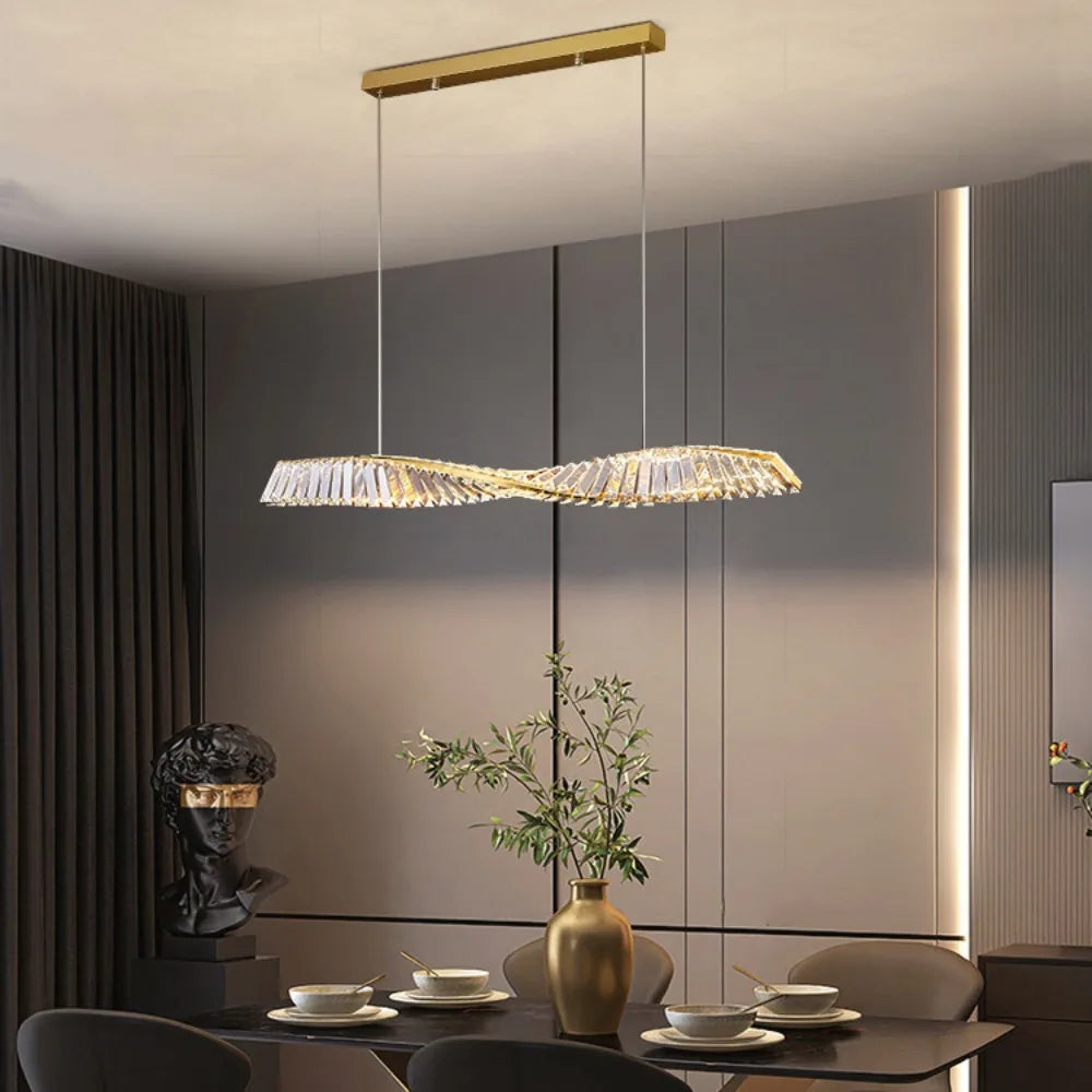 Lumeris Modern Crystal Spiral Pendant Light With LED For Dining Room