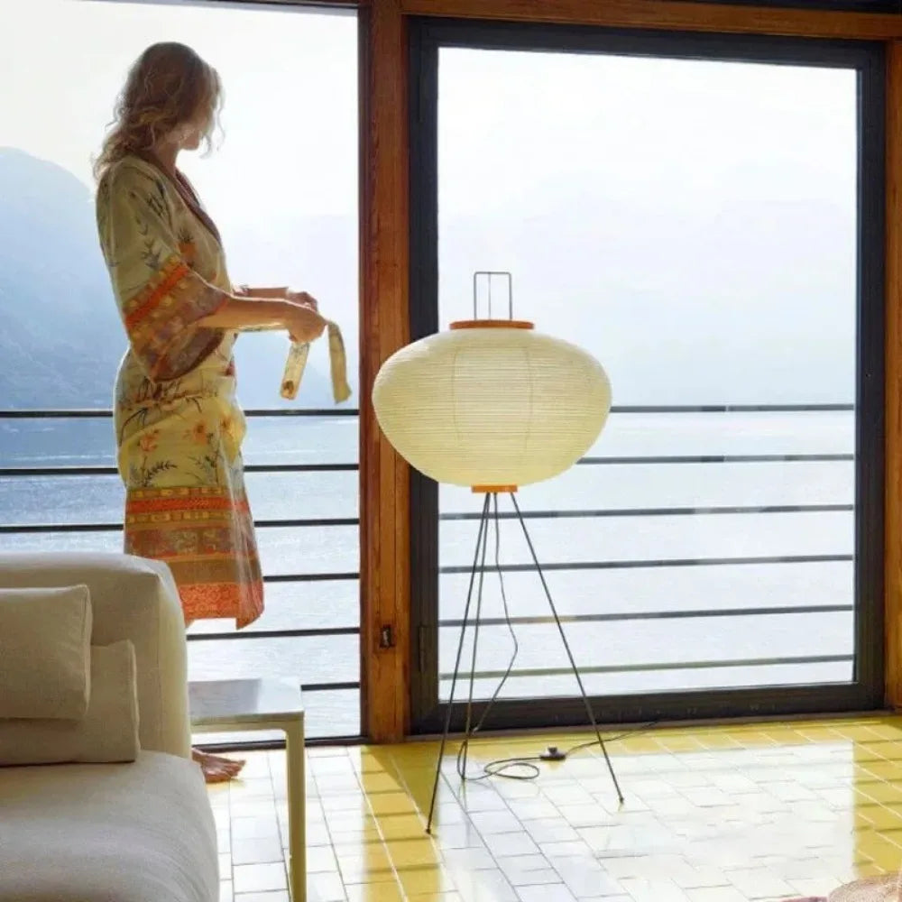 LumiNook Floor Lamp With Rice Paper Soft Glow In Wabi Sabi Style