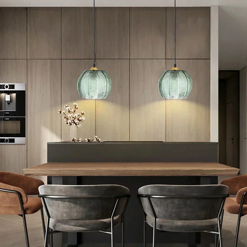 Nordleaf Pendant Light With Leaf Motif In Green Glass Shade