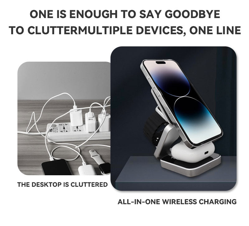 Smukła, magnetyczna, składana ładowarka bezprzewodowa, kompaktowa podstawka, kompatybilna z iPhone’em i AirPodsami