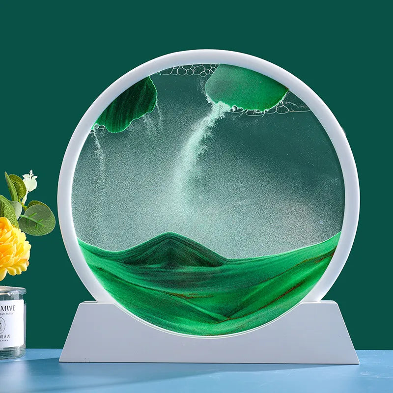 ساعة رملية زجاجية حركية AureaFlow — تصميم رملي ثلاثي الأبعاد متحرك