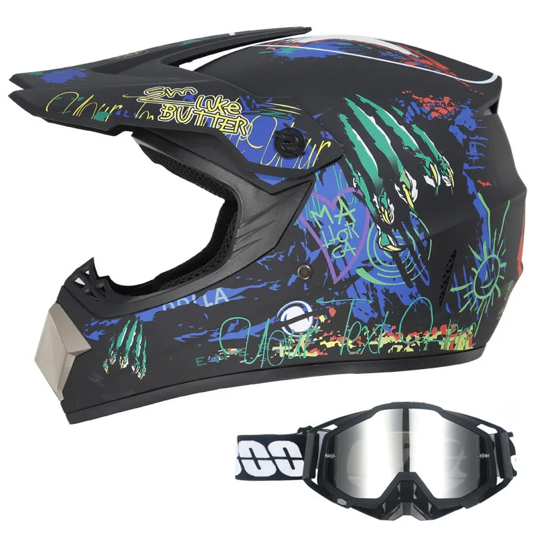 Kids Full-Face Motocross Helmet — Complete Set with Matching Goggles
