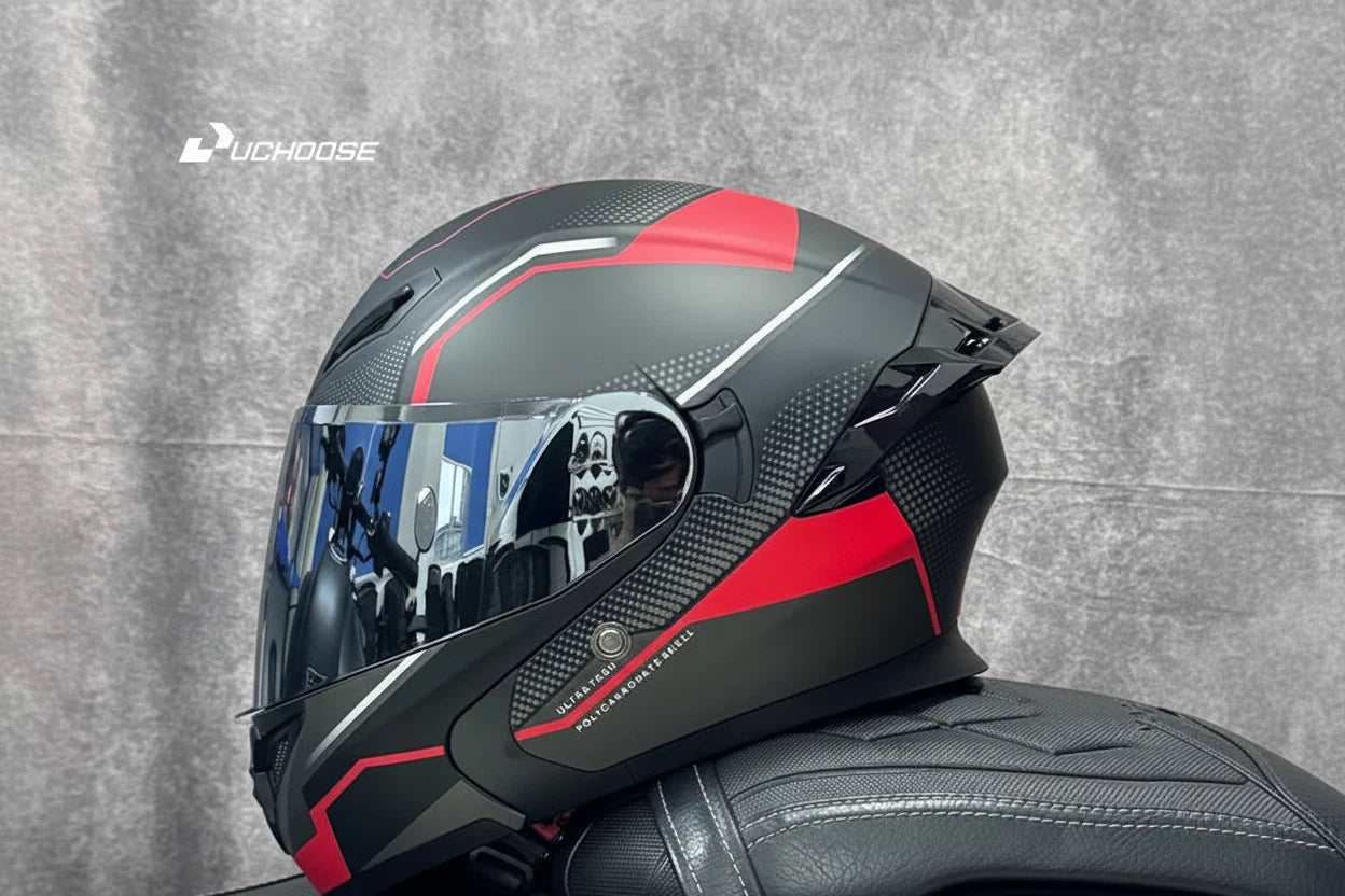 Flip-Up Full-Face Motorcycle Helmet — Dual-Lens Visor, Aerodynamic Rear Wing, DOT Certified
