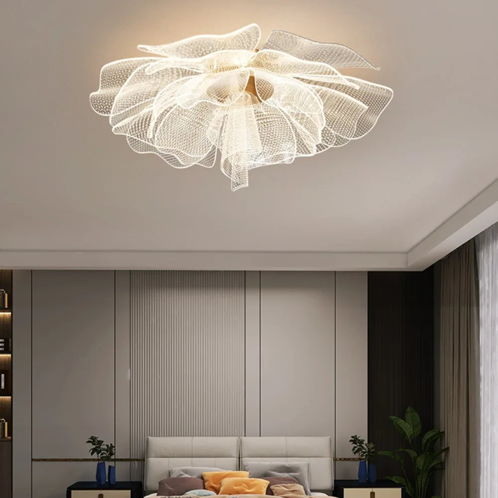 Designer LumaFlora Ceiling Light With Golden Flower For Bedroom