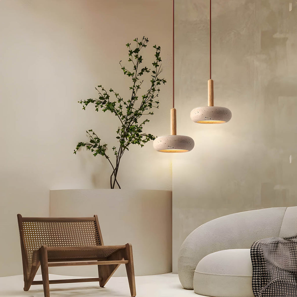 LustreStone Yellow Travertine Pendant Lamp — Distinctive Stone Fixture, Warm Glow