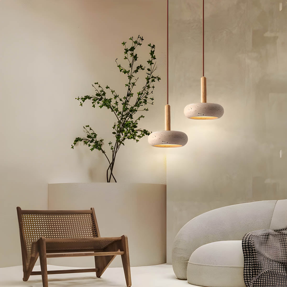 LustreStone Yellow Travertine Pendant Lamp — Distinctive Stone Fixture, Warm Glow