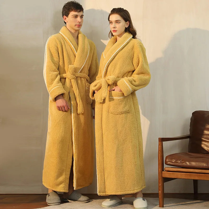 CozyFlannel Winterbademantel — Bindegürtel, Umlegekragen