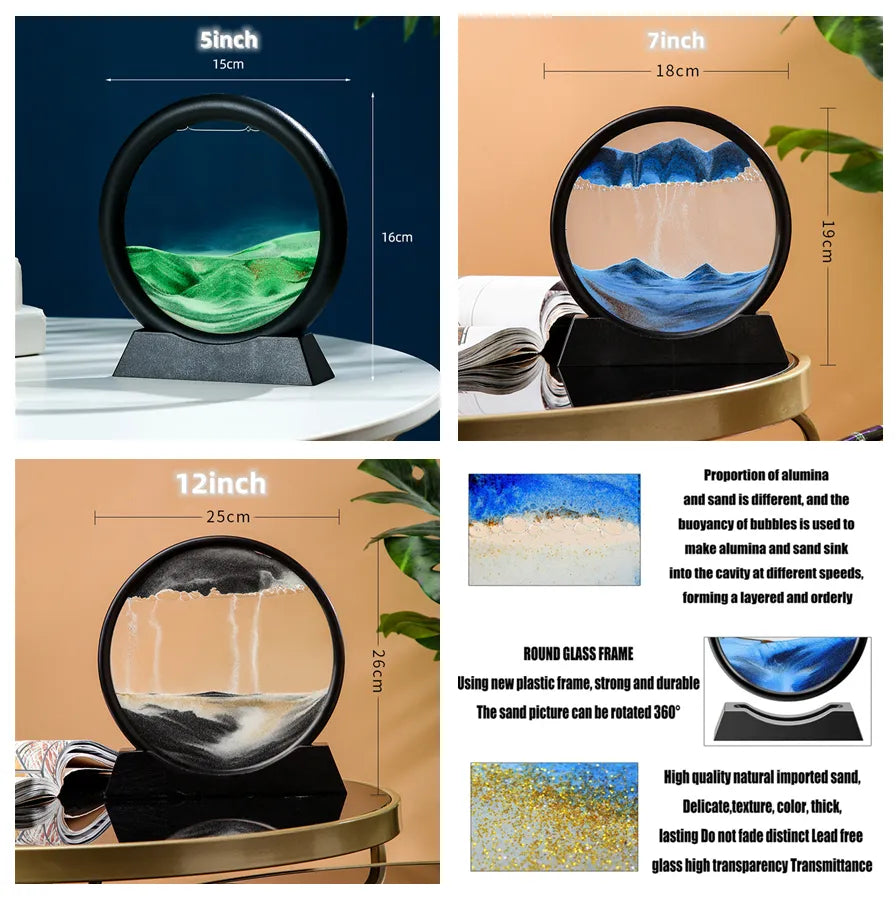 Kinetické skleněné přesýpací hodiny AureaFlow — Design písku s 3D pohybem