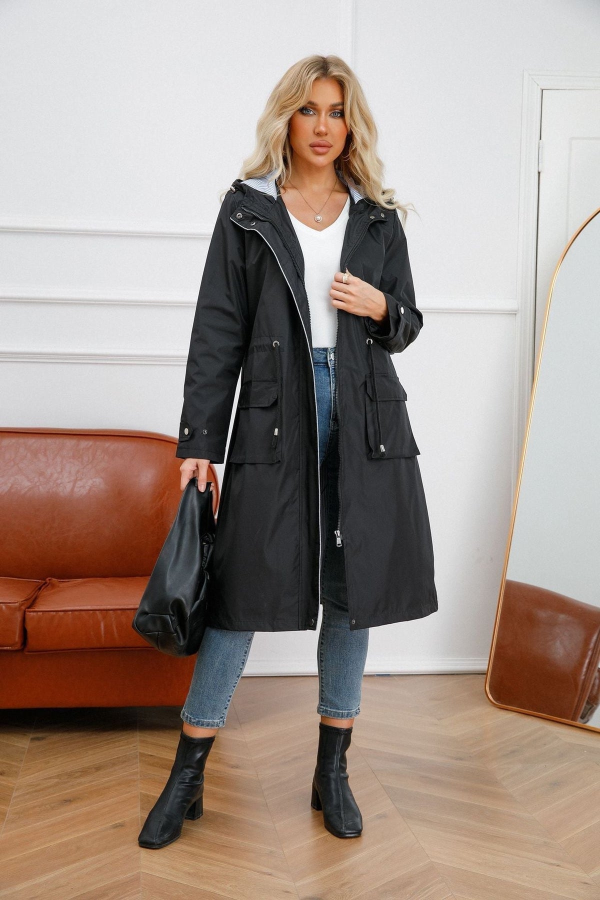 Lisa vattentät trenchcoat/jacka med huva för kvinnor - vindjacka för hösten