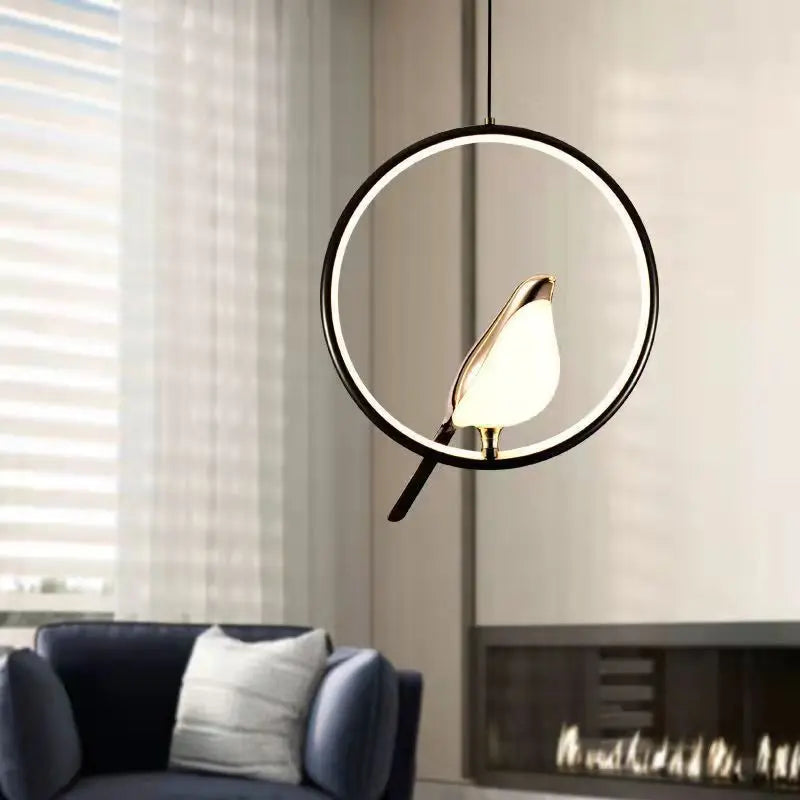 Svart nordisk skata LED-pendellampa — modern takkrona