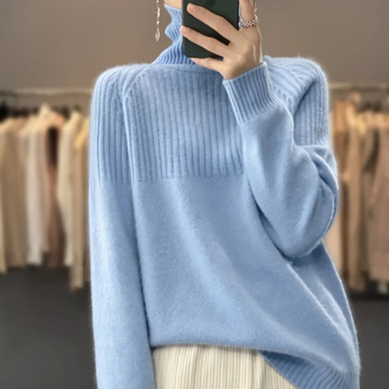 Maglione lavorato a collo alto da donna Verda — Realizzato in lana 100%