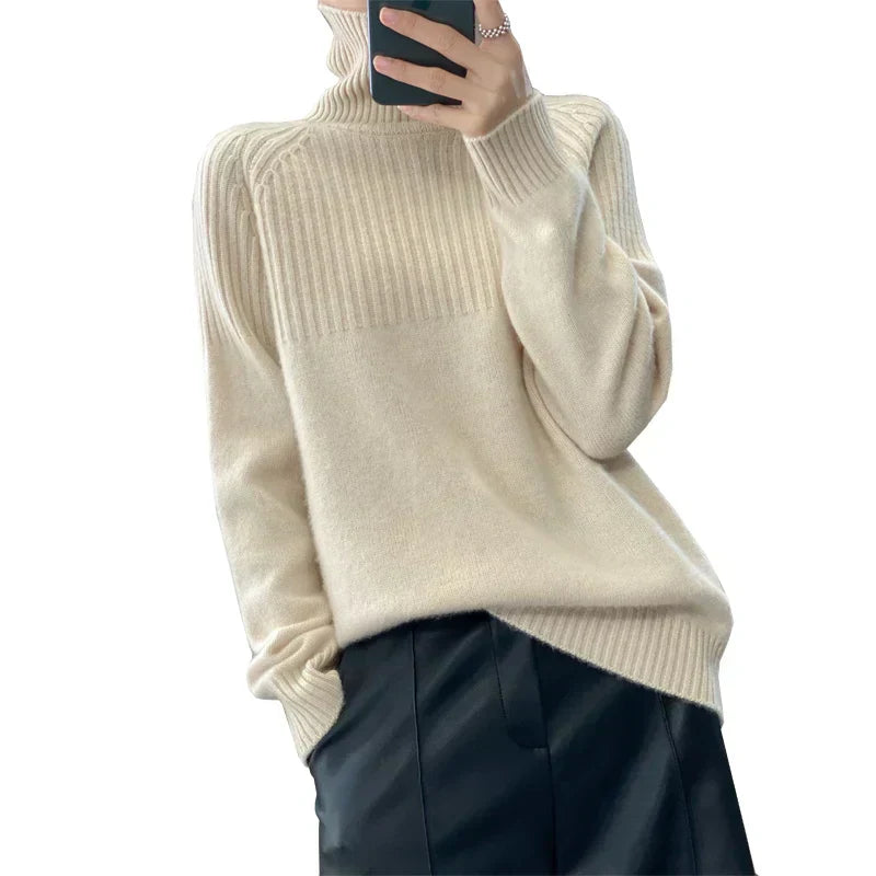 Maglione lavorato a collo alto da donna Verda — Realizzato in lana 100%