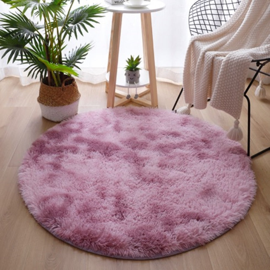 Soft Fluffy Sky Blue Round Shaggy Area Rug, Plush Texture
