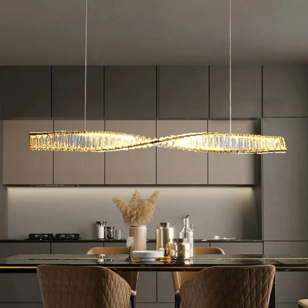 Lumeris Modern Crystal Spiral Pendant Light With LED For Dining Room