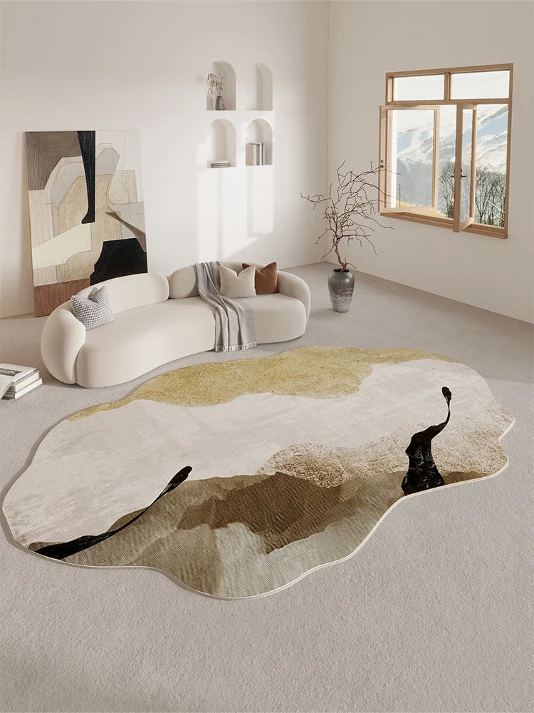 Tapis moderne beige abstrait, style crème - Design résistant et facile d’entretien